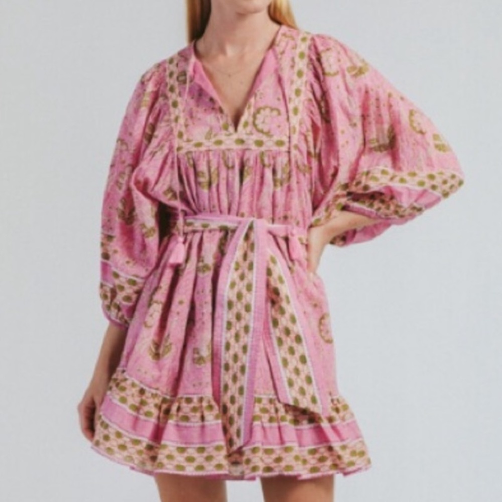 Cleobella Magdalena Midi Dress Pink Floral 100% Cotton Medium
